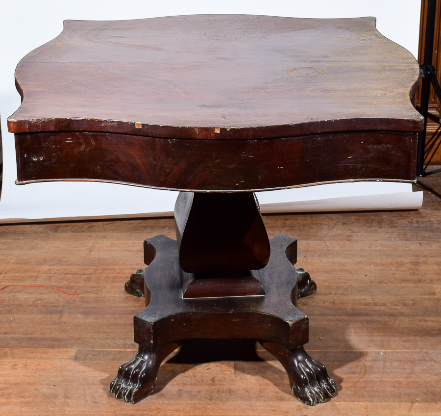 Antique Claw Foot Parlor Table with Mahogany Veneer