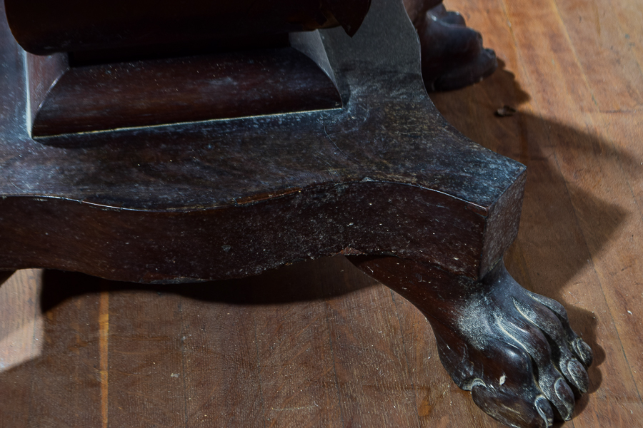 Antique Claw Foot Parlor Table with Mahogany Veneer