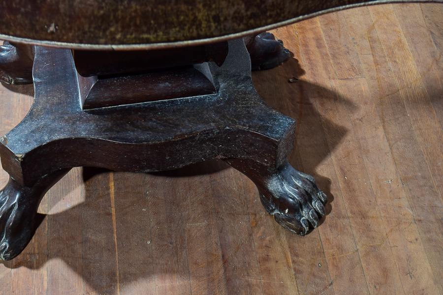 Antique Claw Foot Parlor Table with Mahogany Veneer
