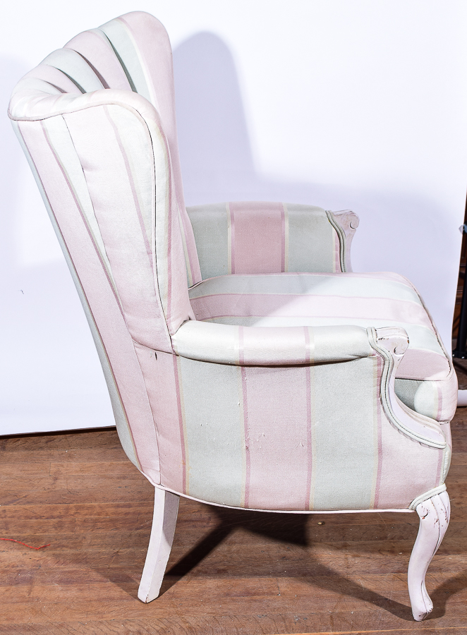 Vintage Candy Striped Wing Back Armchair