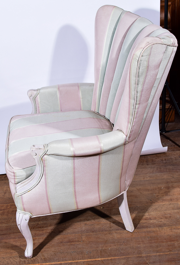 Vintage Candy Striped Wing Back Armchair