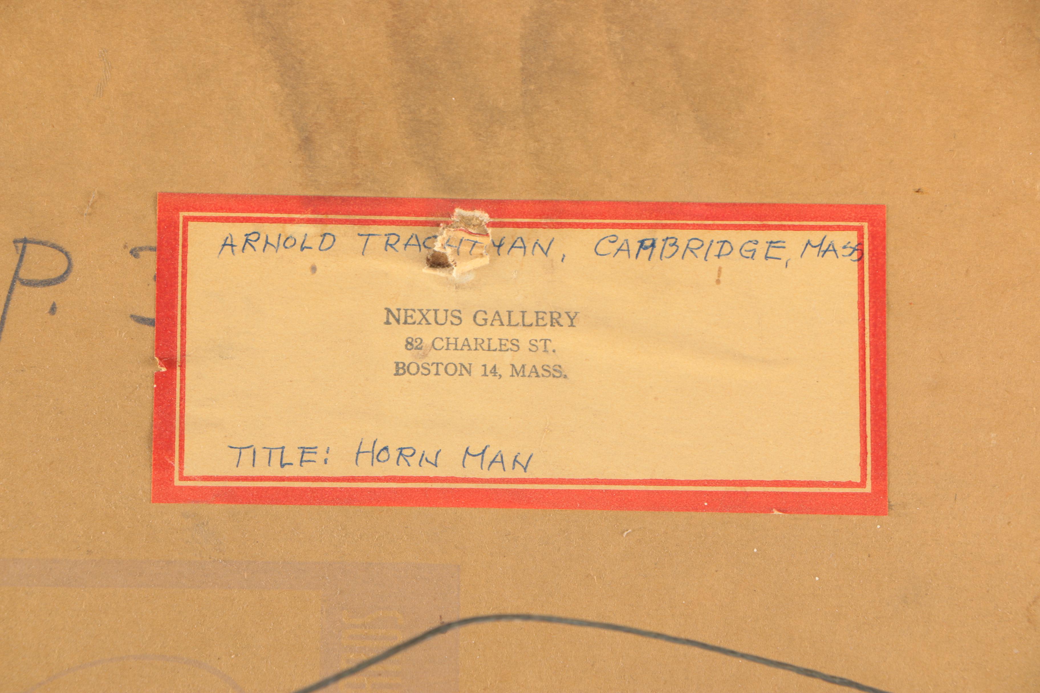 1960 Arnold Trachtman Charcoal Drawing on Paper "Horn Man"