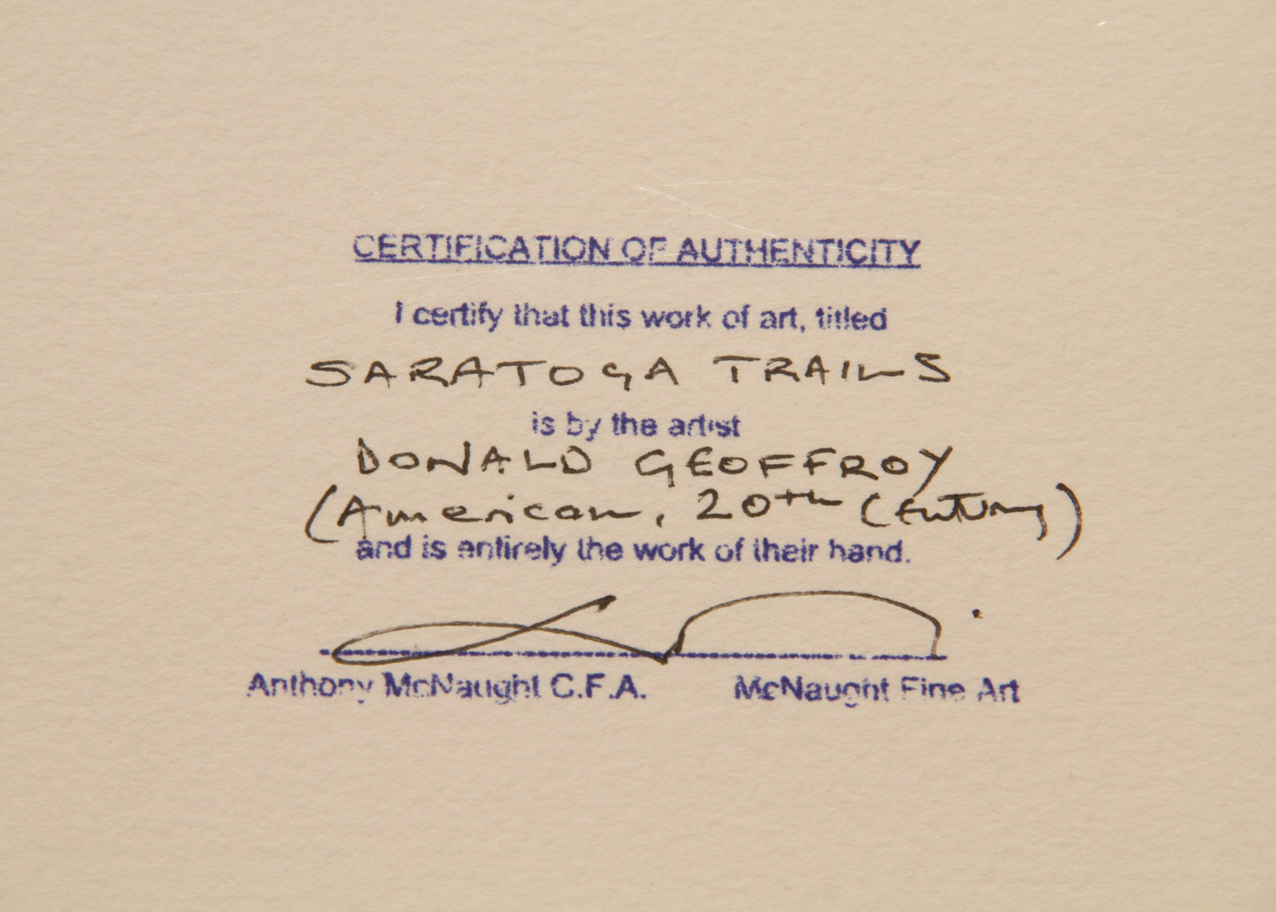 Donald Geoffroy Watercolor Painting on Paper "Saratoga Trails"