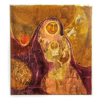 Susan-Seddon Boulet Encaustic Painting on Card "Mother and Child" with Catalog Susan-Seddon Boulet Encaustic Painting on Card "Mother and Child" with Catalog
