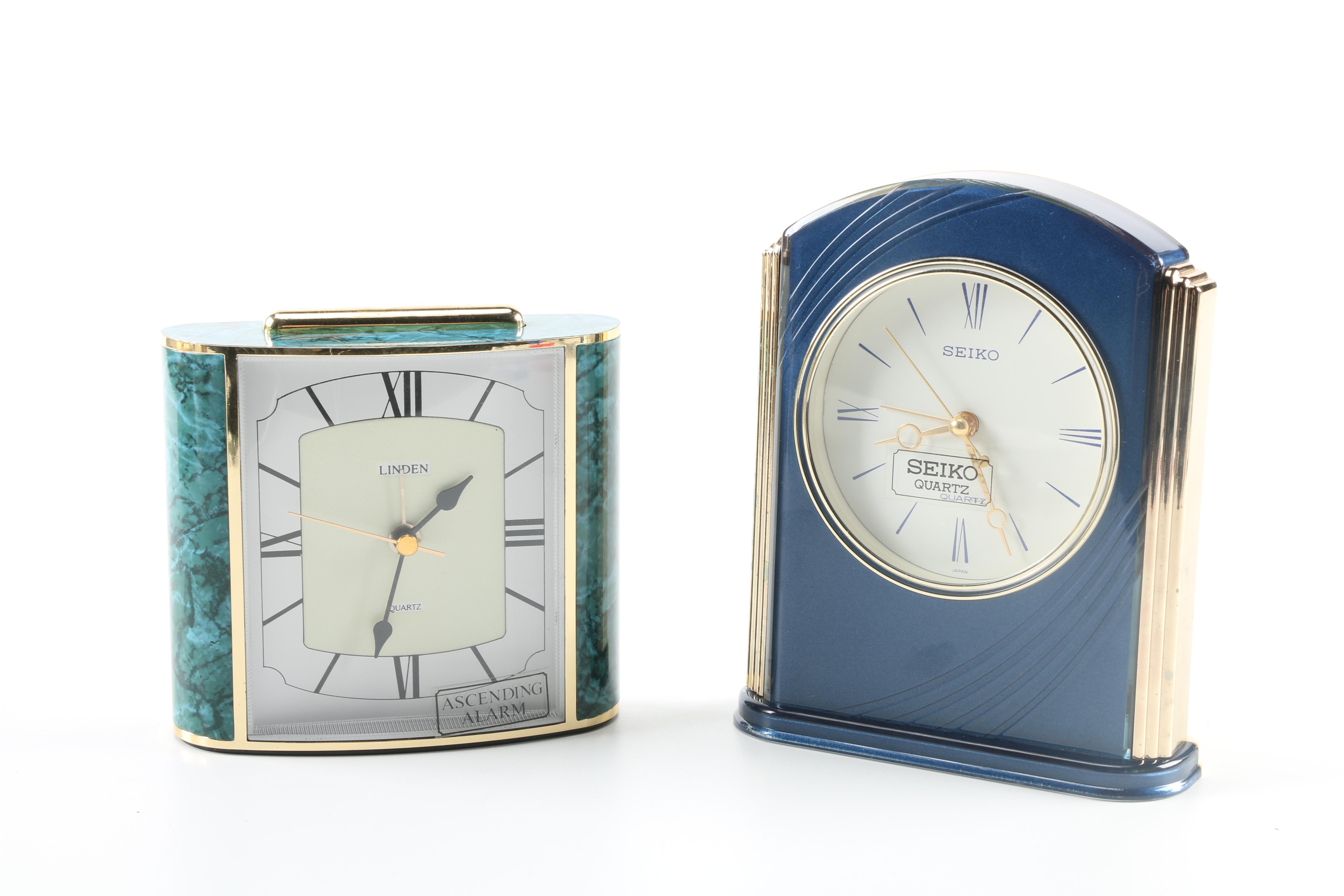 Assortment of Clocks Including Seiko, Linden, and Bulova