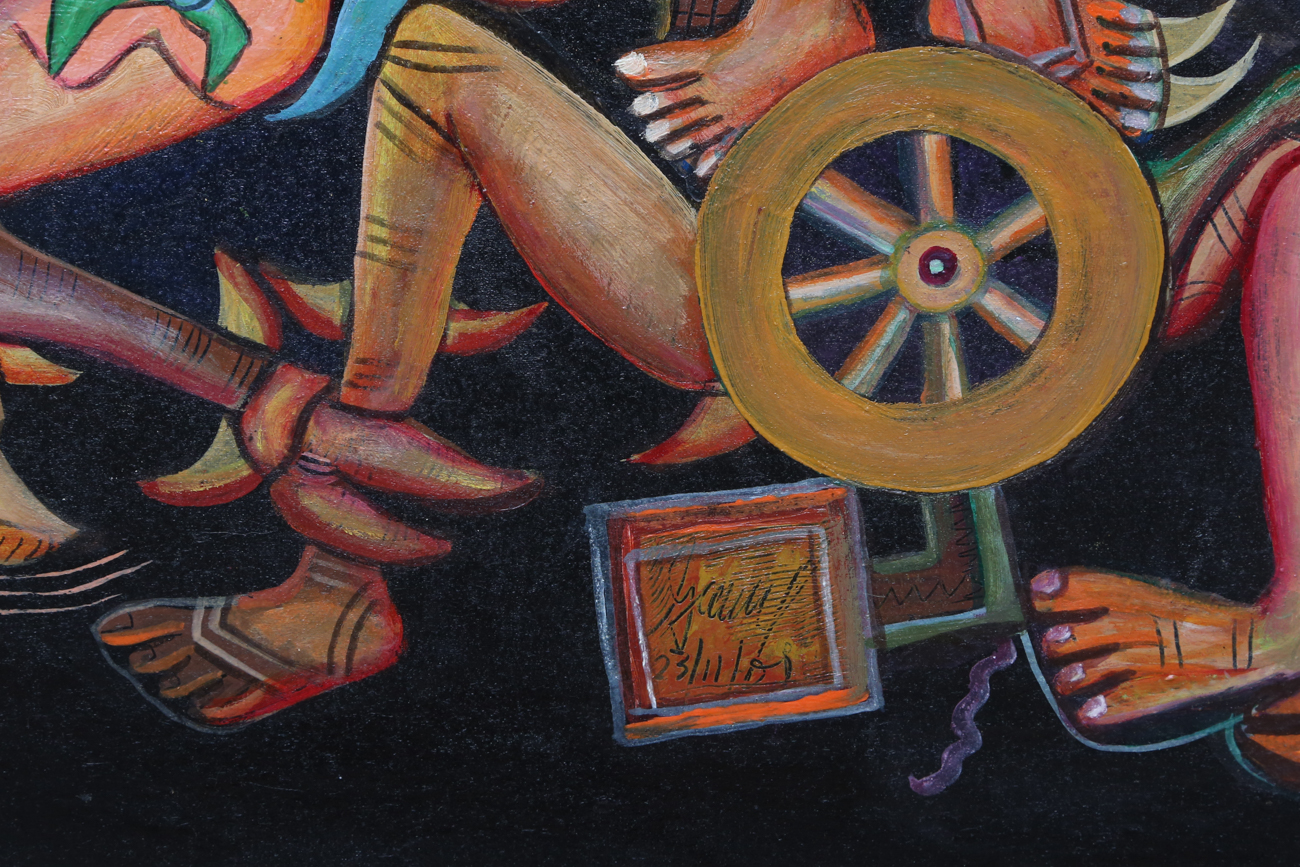 Signed Acrylic Folk Art Painting On Canvas