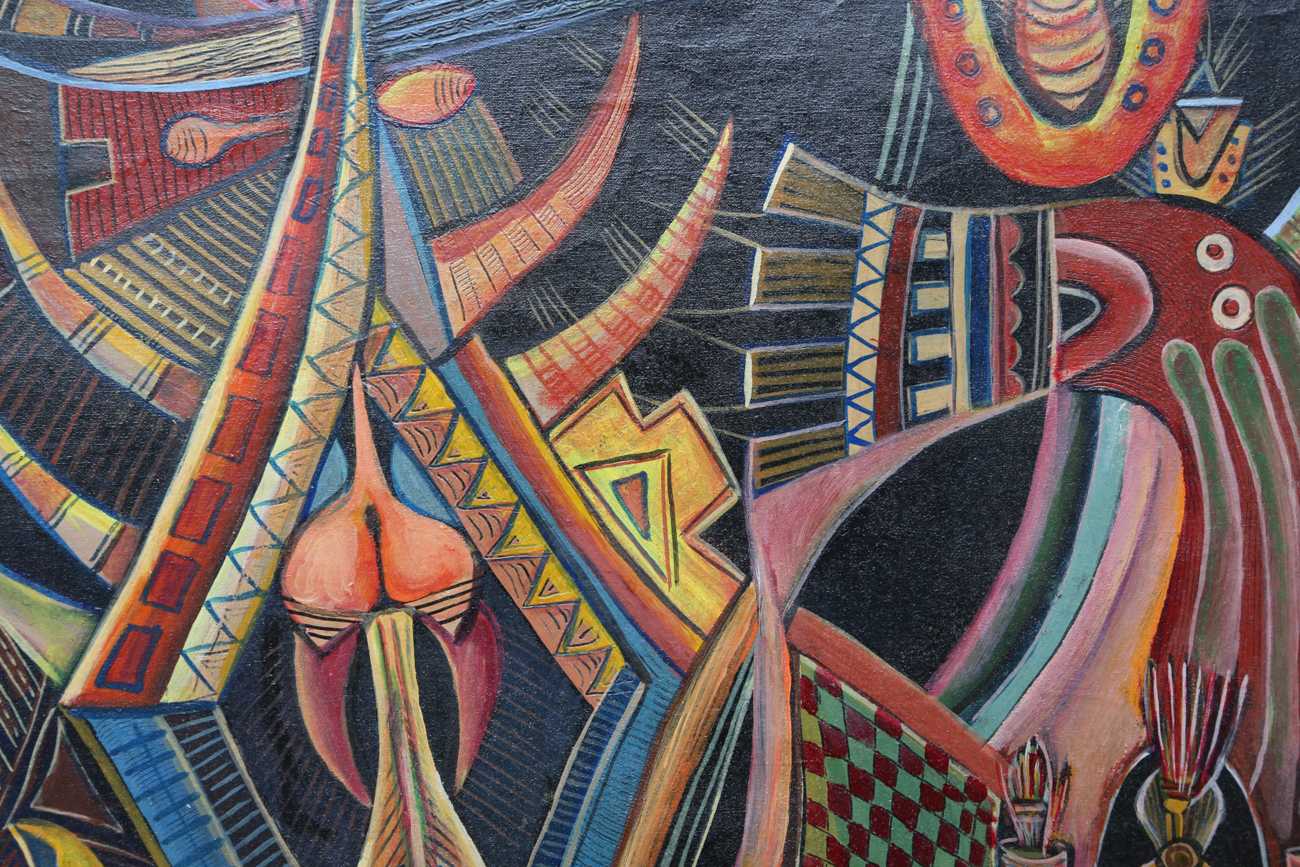 Signed Acrylic Folk Art Painting On Canvas