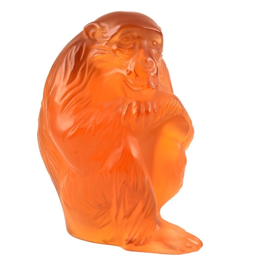 Lalique France Crystal Chimpanzee "Chita" in Amber, Signed