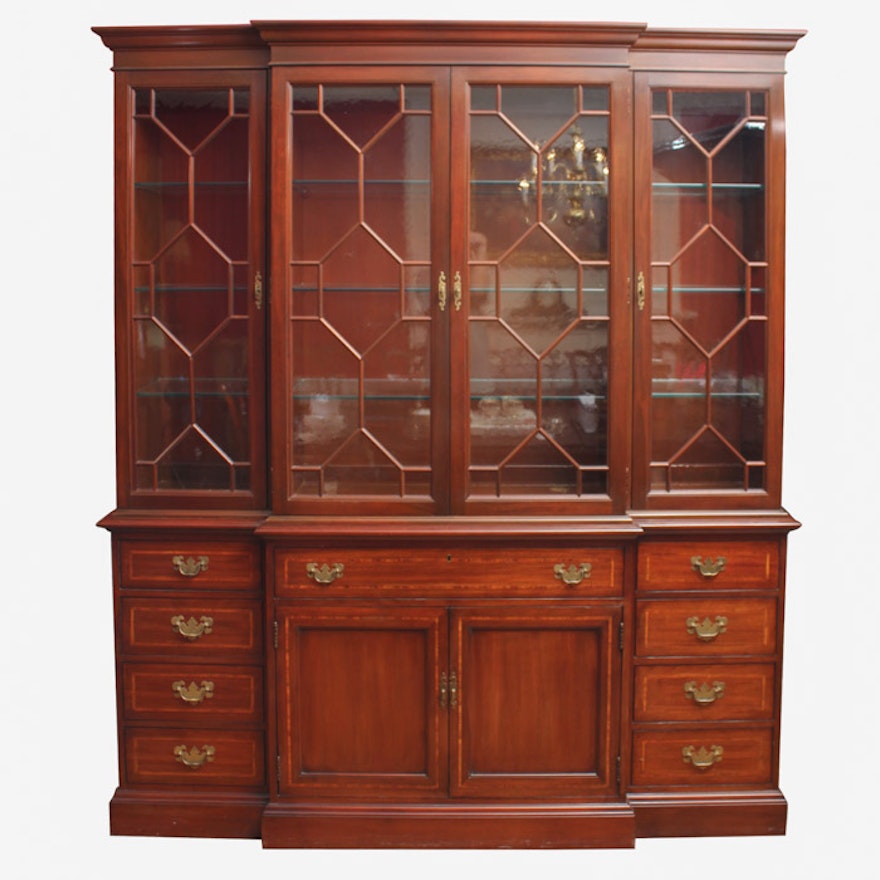 Vintage Chippendale Style Breakfront China Cabinet