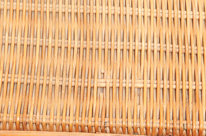 Pair of Pine and Rattan Nightstands With Bamboo Style Facades