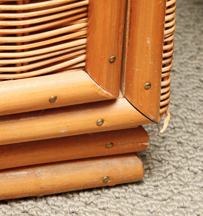 Pair of Pine and Rattan Nightstands With Bamboo Style Facades