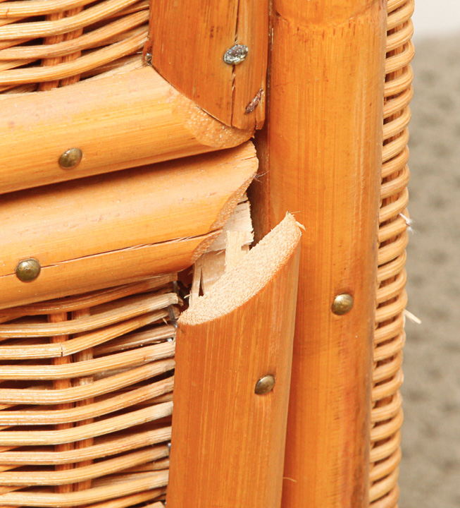 Pair of Pine and Rattan Nightstands With Bamboo Style Facades