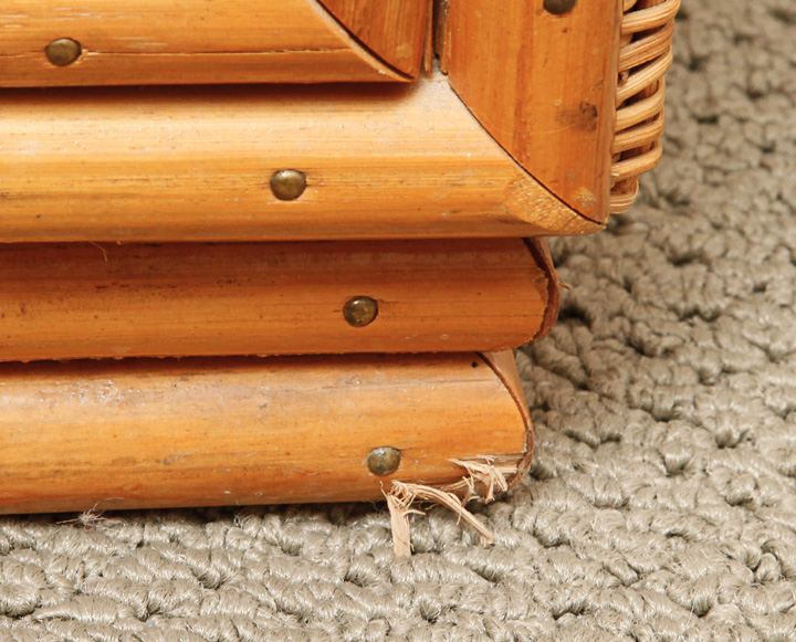 Pair of Pine and Rattan Nightstands With Bamboo Style Facades