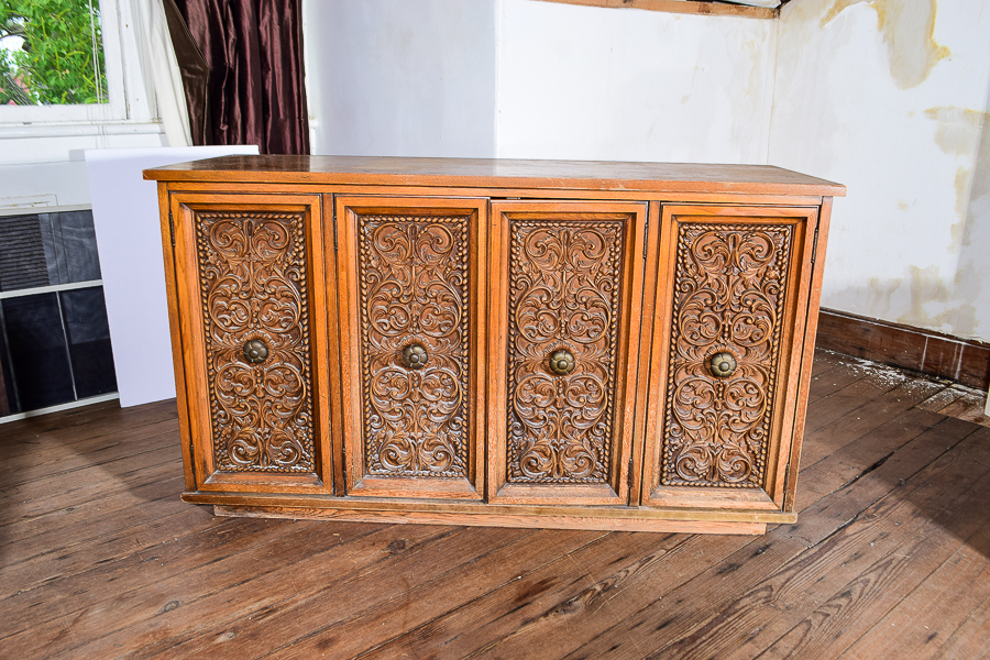 Mid-Century Credenza with Carved Doors
