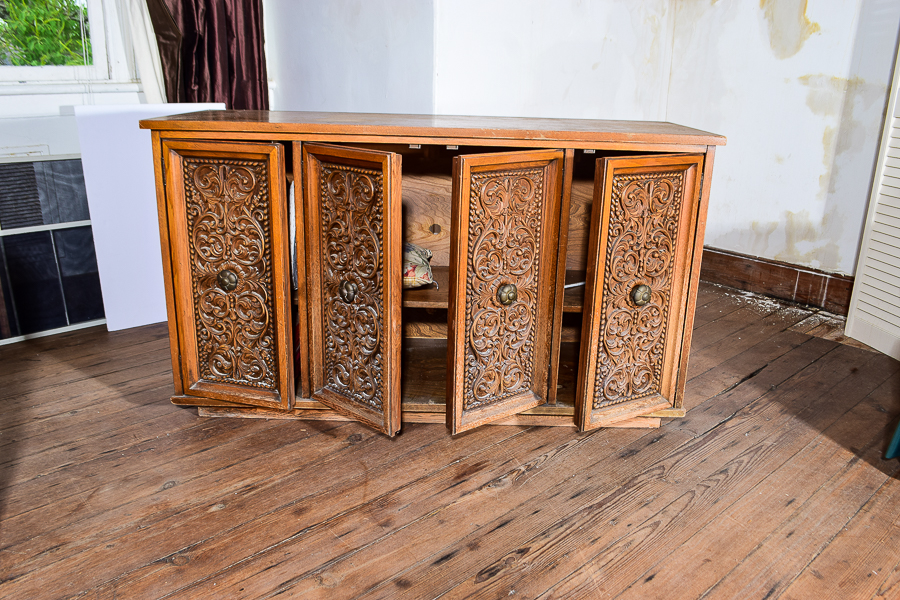 Mid-Century Credenza with Carved Doors