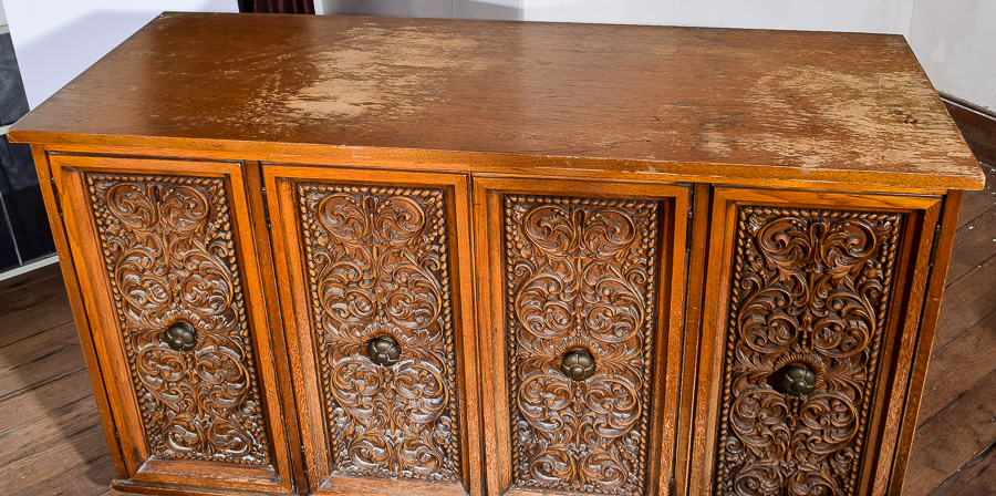 Mid-Century Credenza with Carved Doors