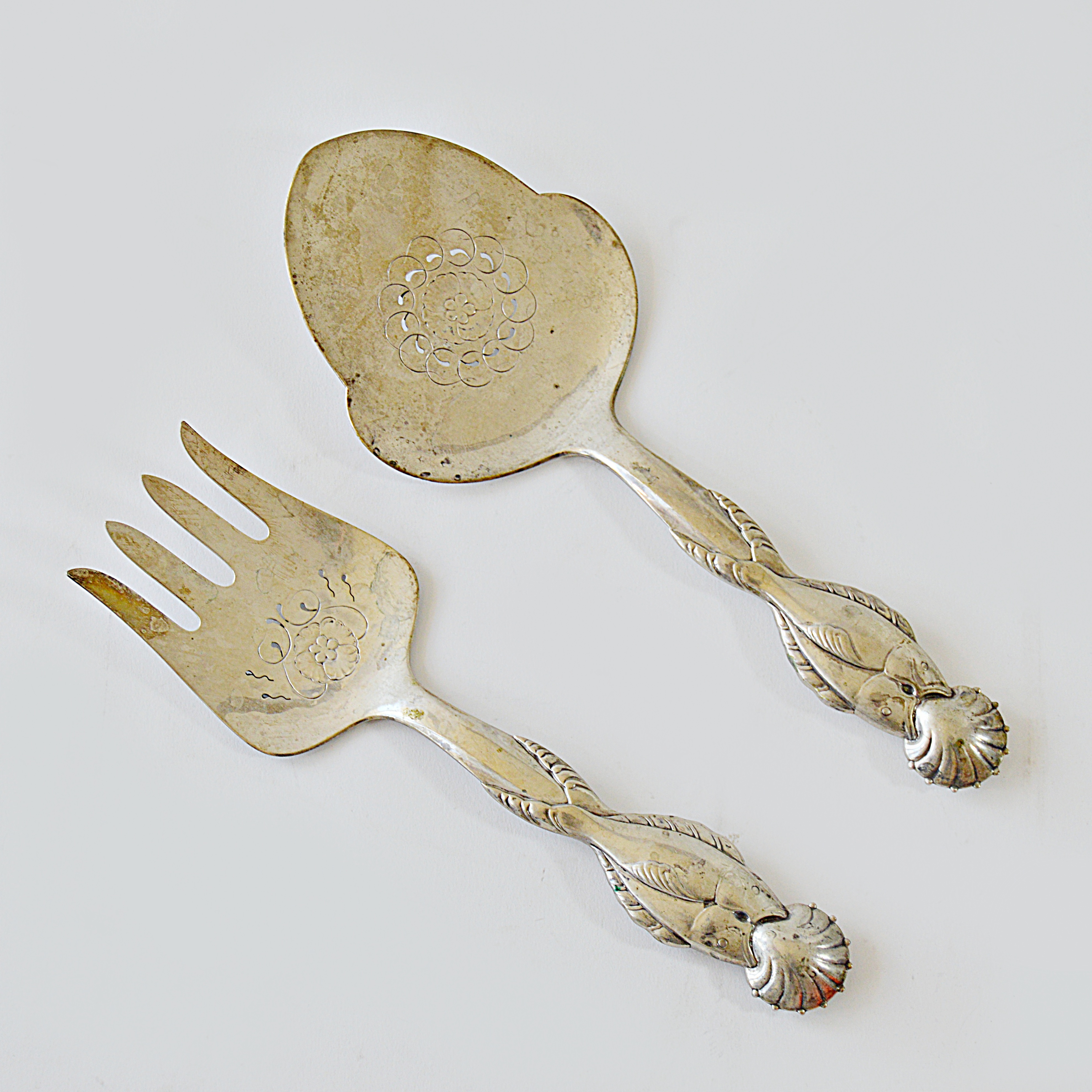 Georg Jensen Art Nouveau 830 Silver Fish Serving Set