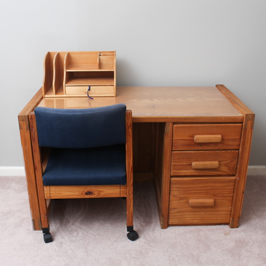 Pine Desk and Chair by Cargo Furniture With Desk Organizer