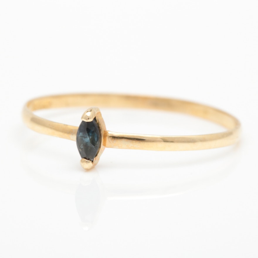 14K Gold and Blue Sapphire Solitaire Ring