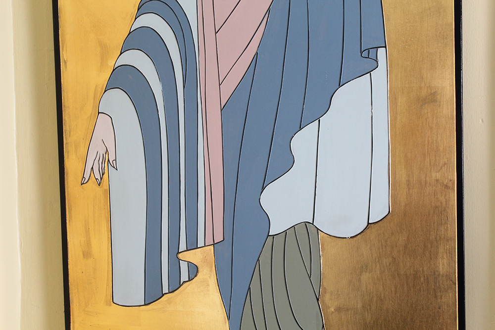 Art Deco Acrylic Painting on Wood Panel of a Female Figure