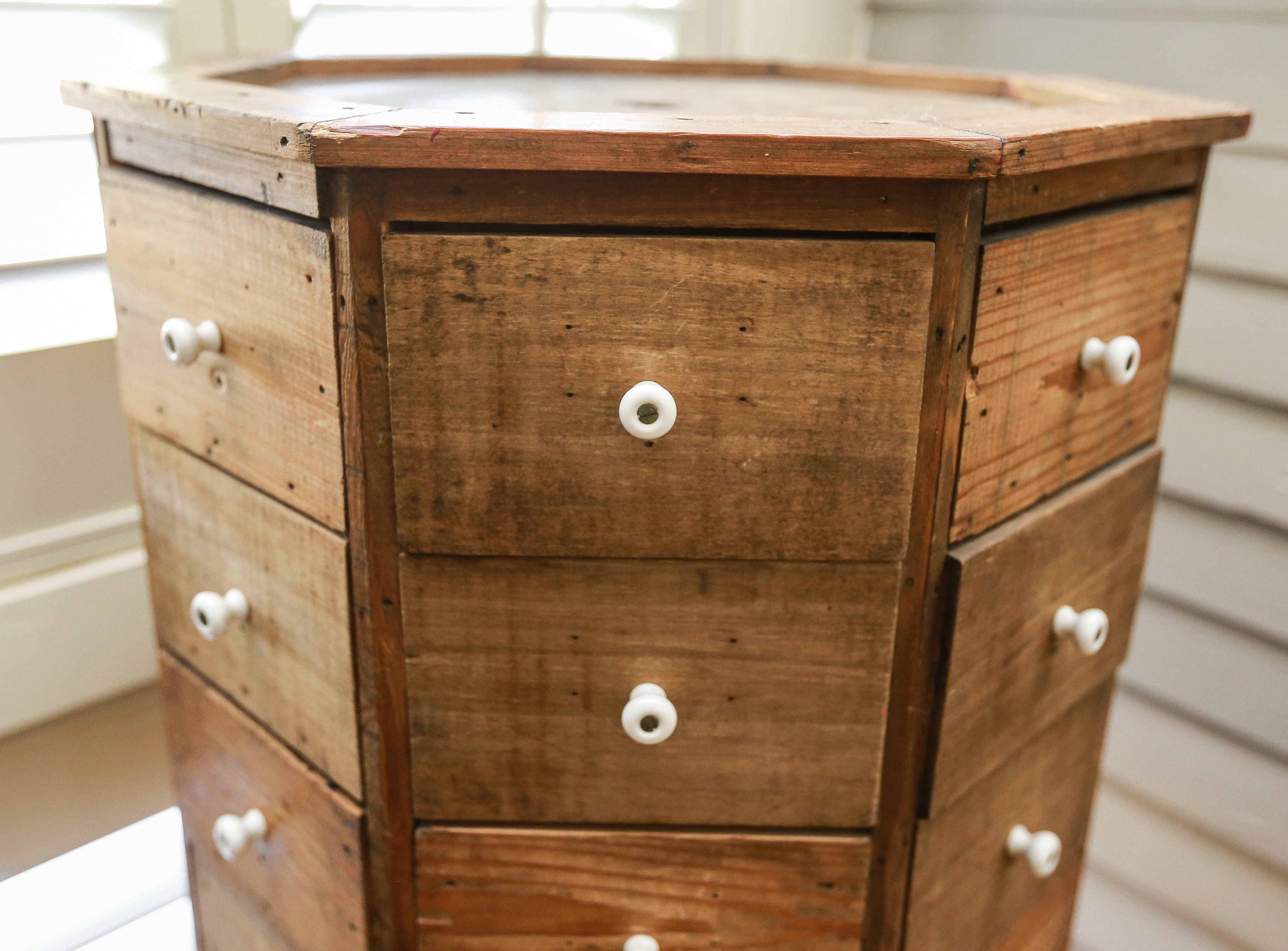 Antique Octagonal Rotating Hardware Cabinet
