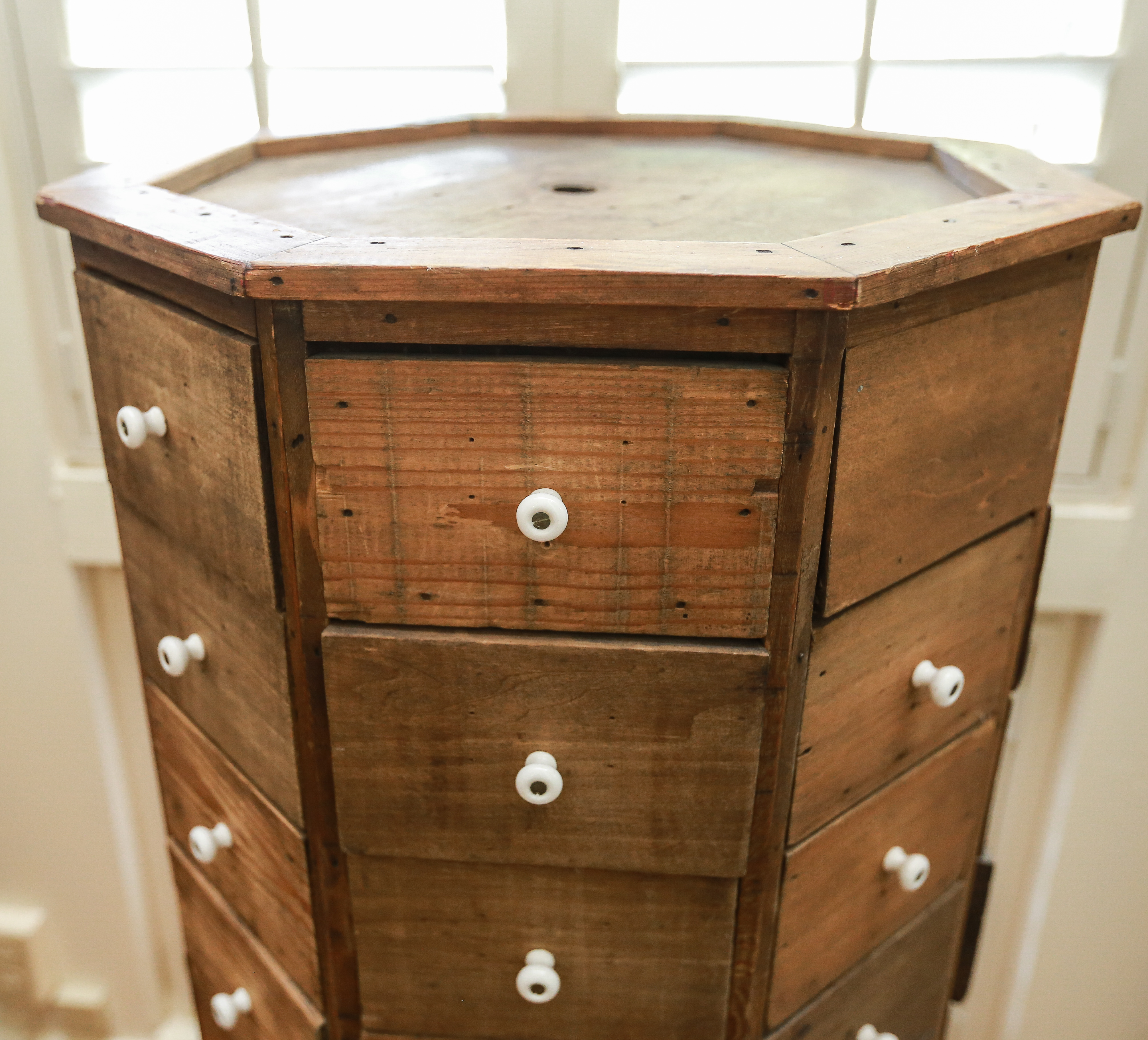 Antique Octagonal Rotating Hardware Cabinet