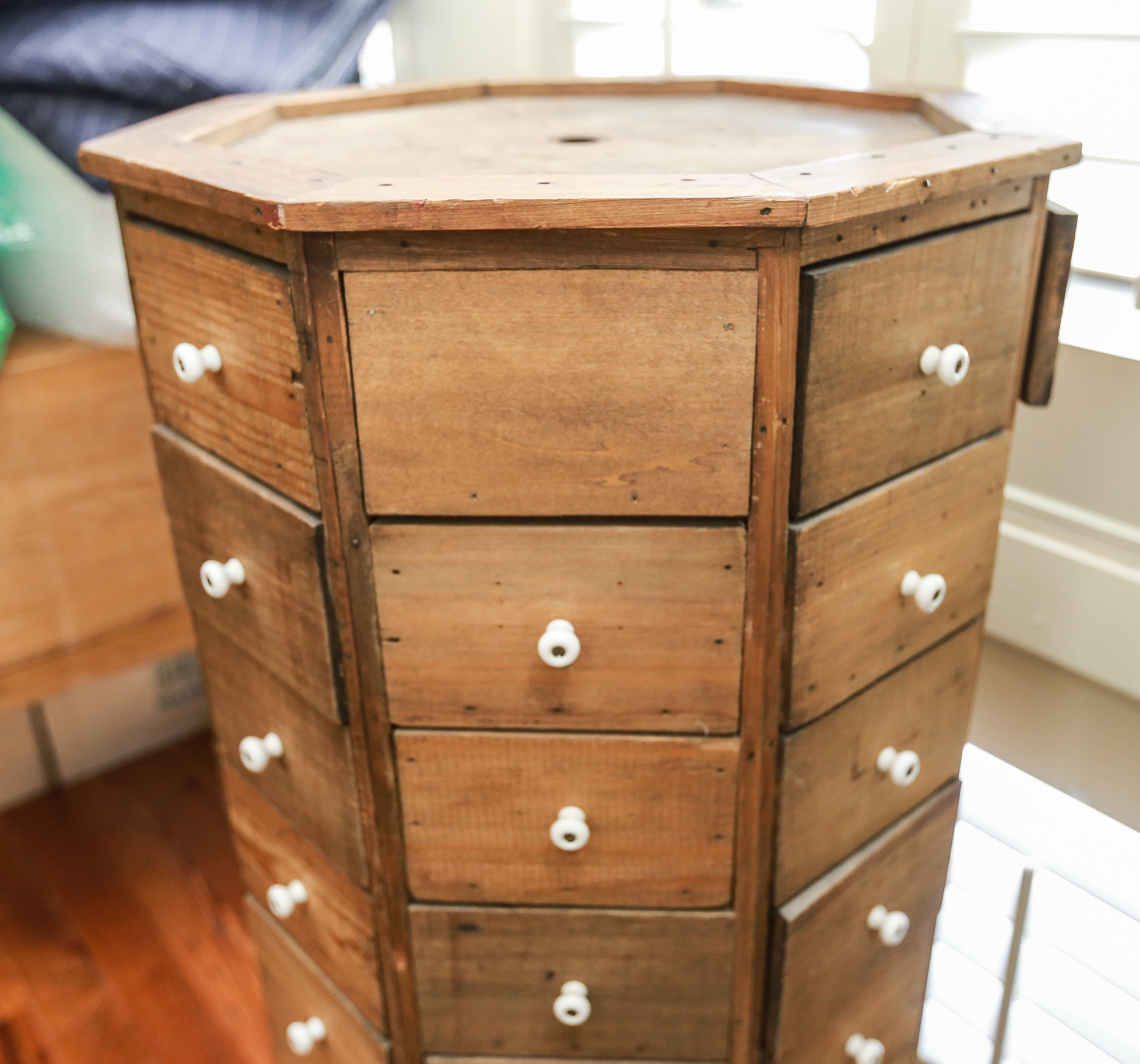 Antique Octagonal Rotating Hardware Cabinet