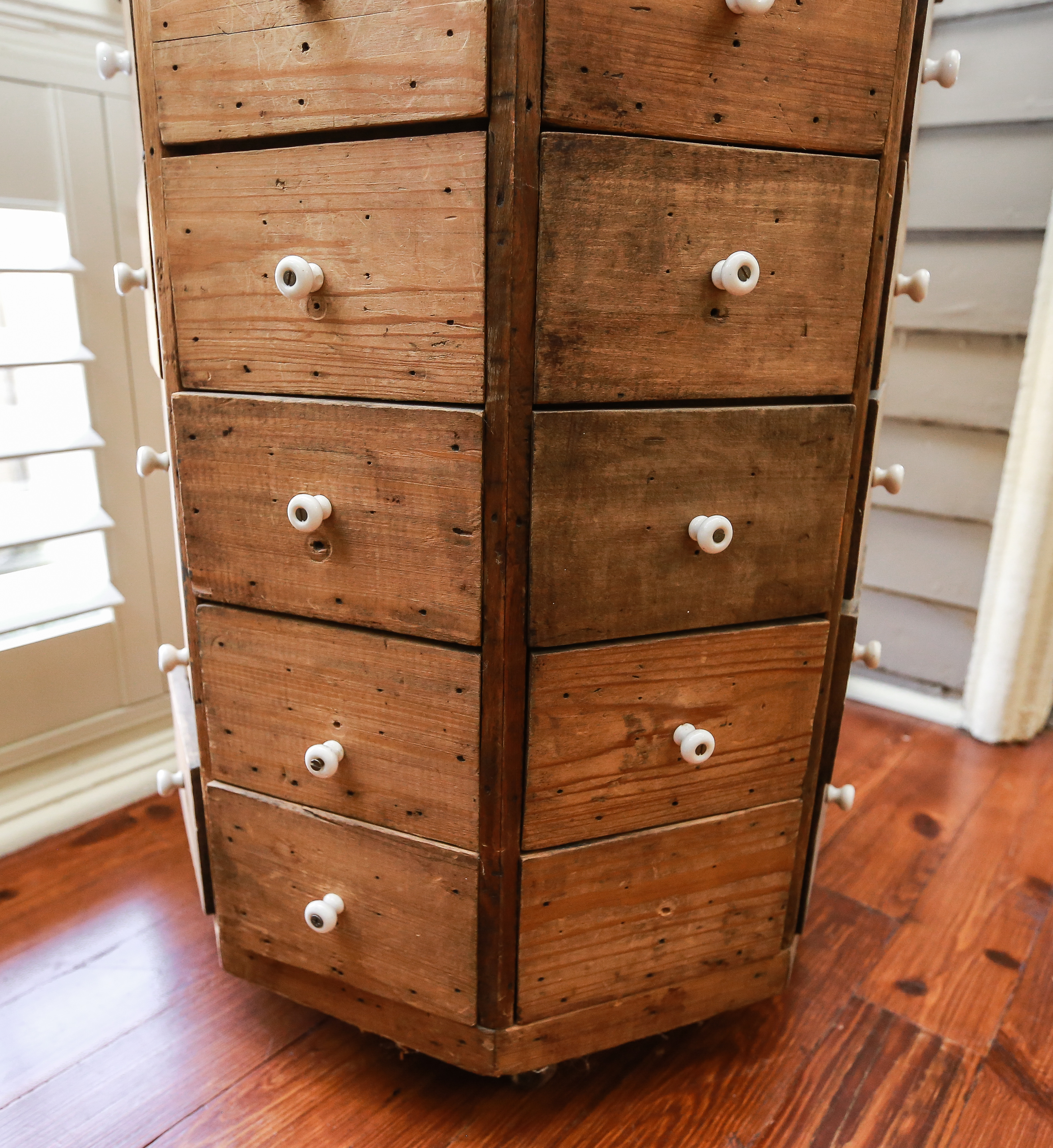Antique Octagonal Rotating Hardware Cabinet