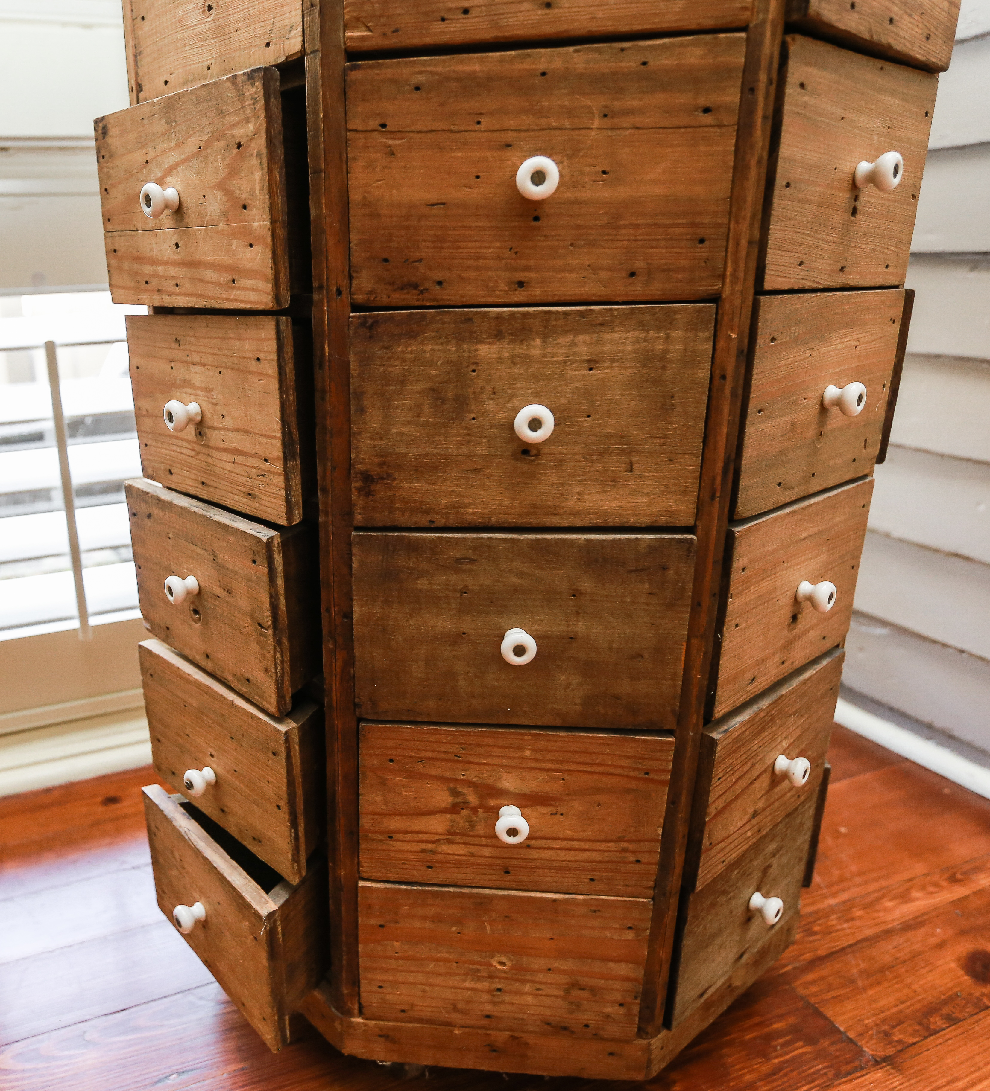 Antique Octagonal Rotating Hardware Cabinet