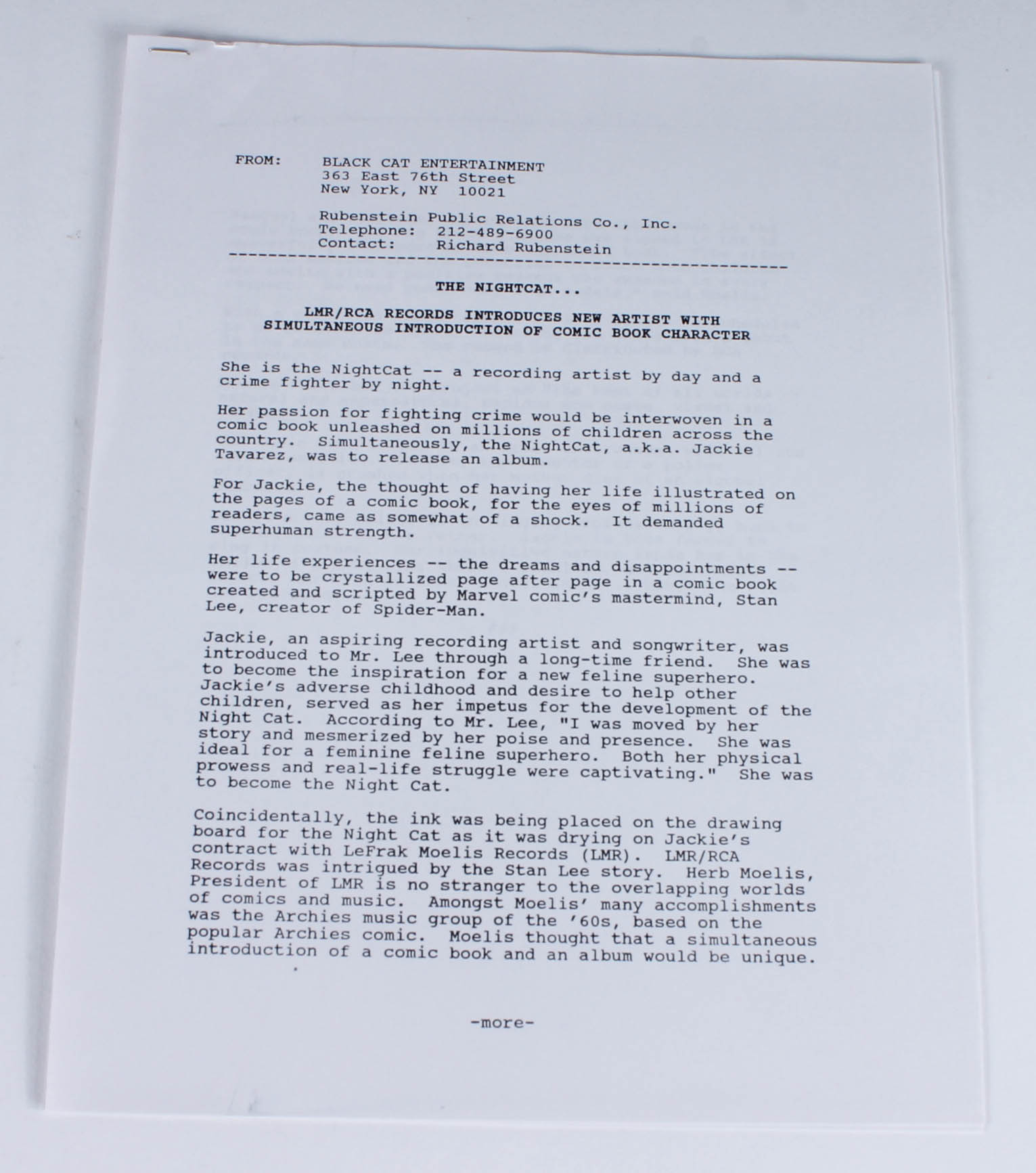 Marvel Premier Issue "Nightcat" Comic Book with Photographic Prints