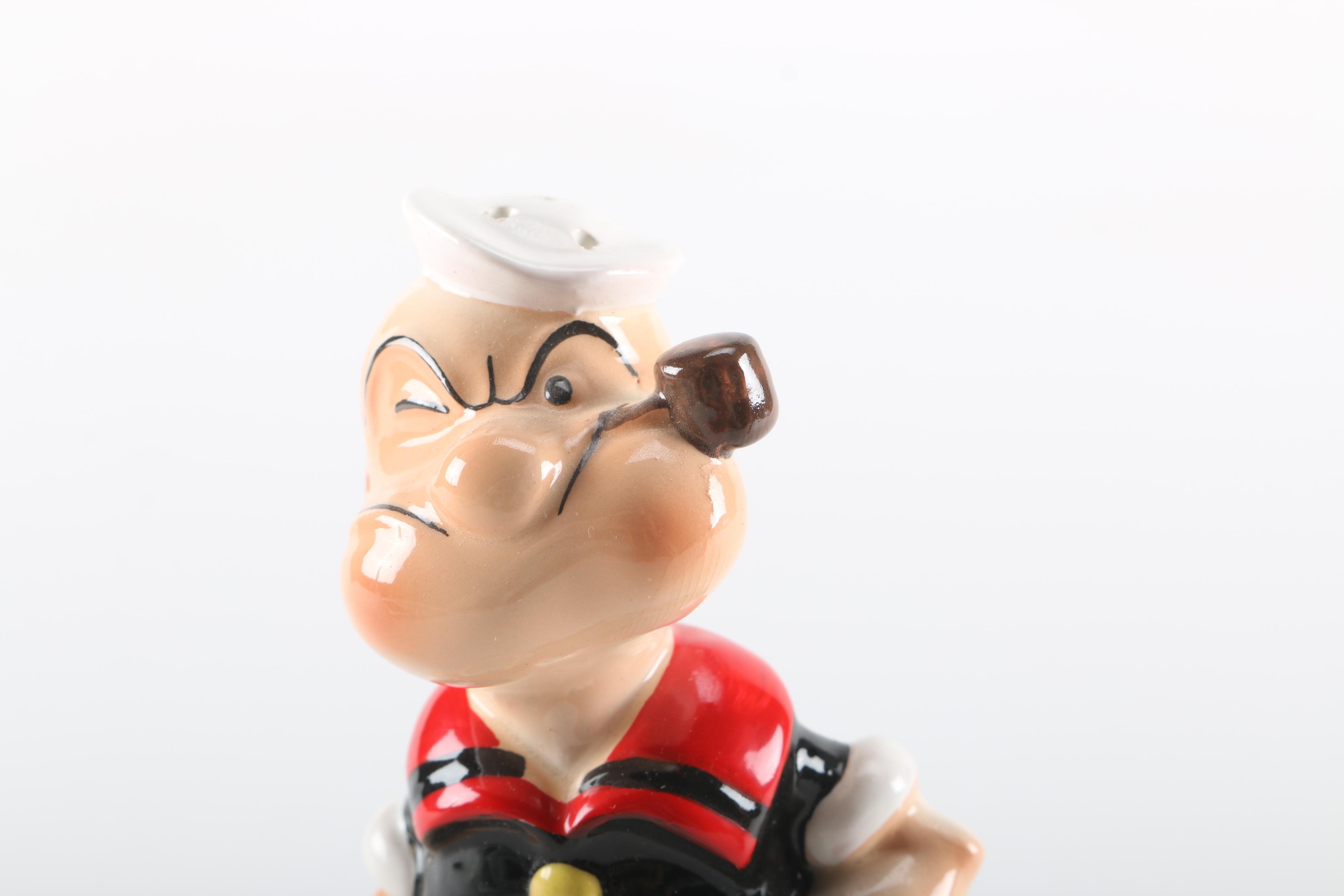 Vintage Vandor Imports Ceramic "Popeye" and "Olive Oyl" Salt and Pepper Shakers