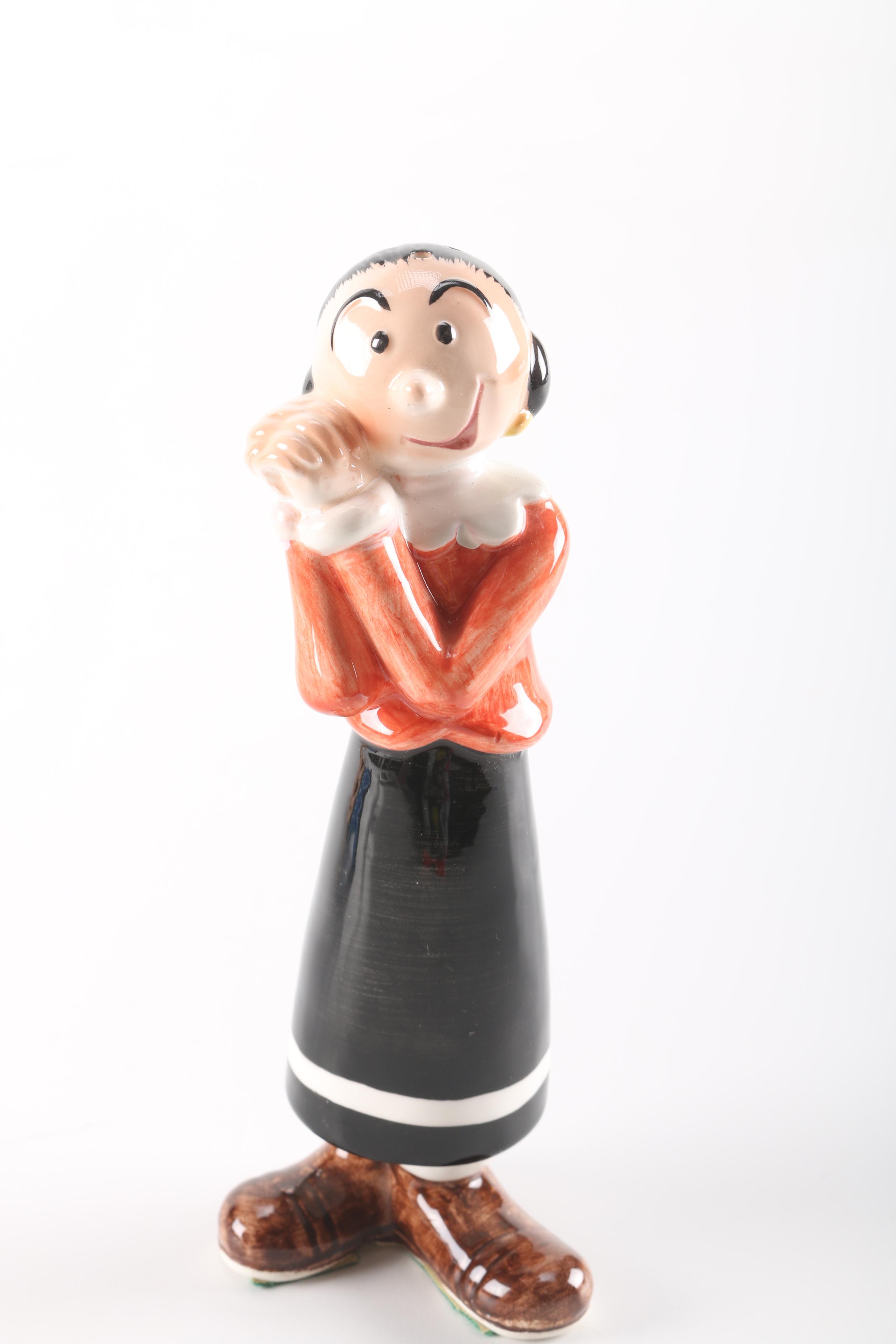 Vintage Vandor Imports Ceramic "Popeye" and "Olive Oyl" Salt and Pepper Shakers