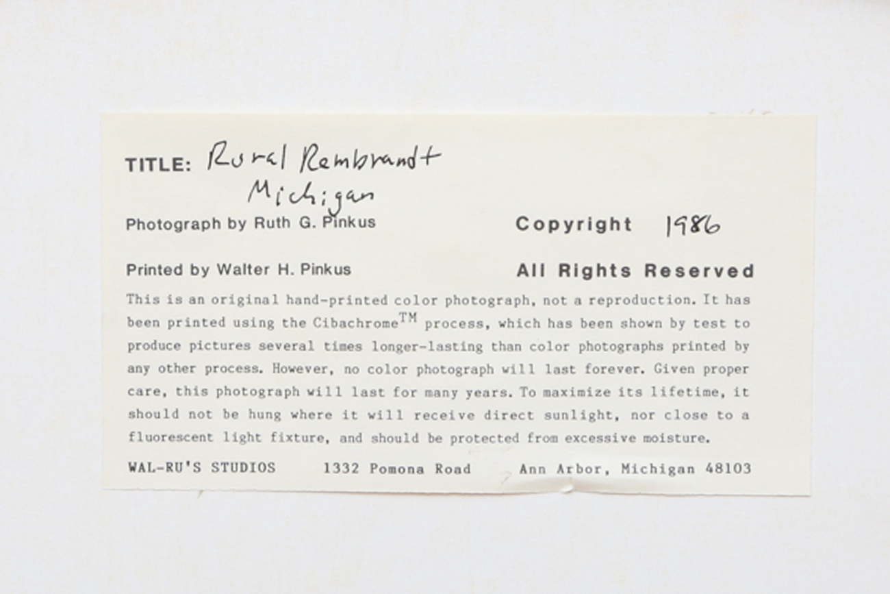 Ruth G. Pinkus Original Hand Printed Color Photograph "Rural Rembrandt Michigan"