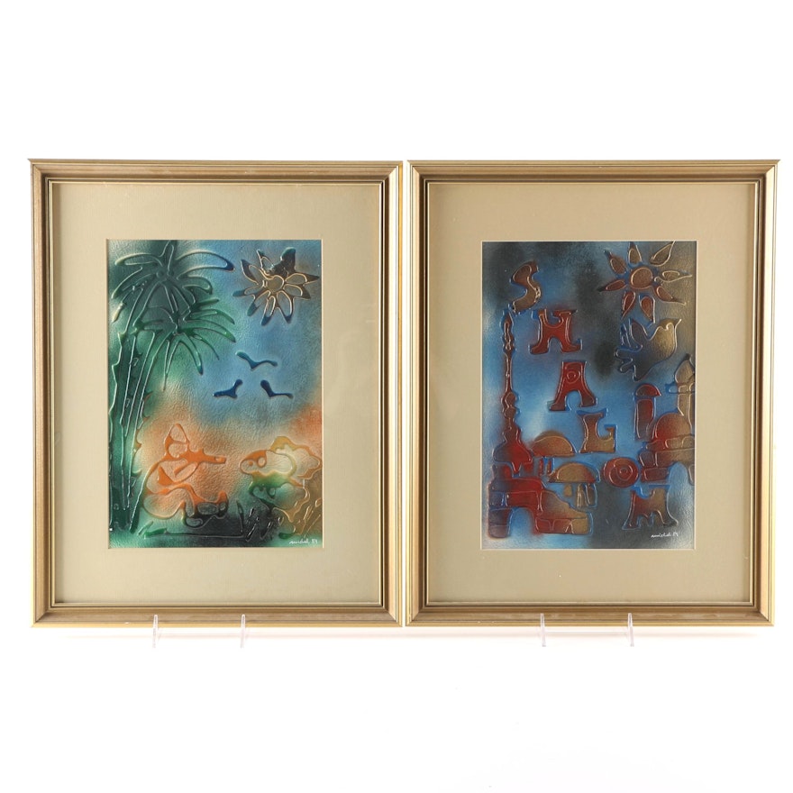 Pair of Signed Mixed Media Airbrush Paintings