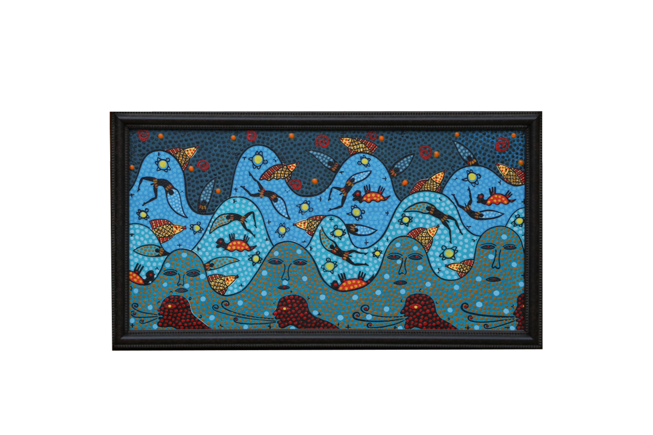 Original Signed Aquatic Themed Acrylic Painting On Canvas