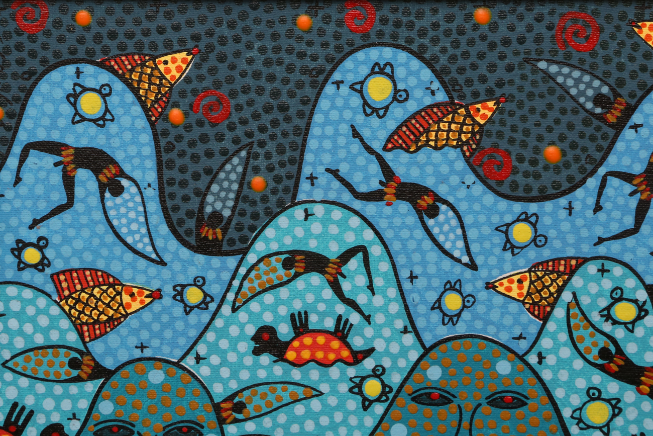 Original Signed Aquatic Themed Acrylic Painting On Canvas