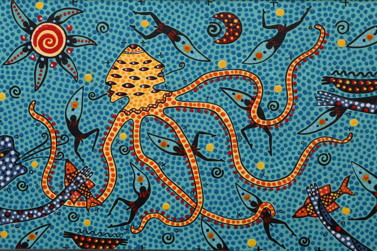 Original Signed Oceanic Themed Acrylic Painting On Canvas