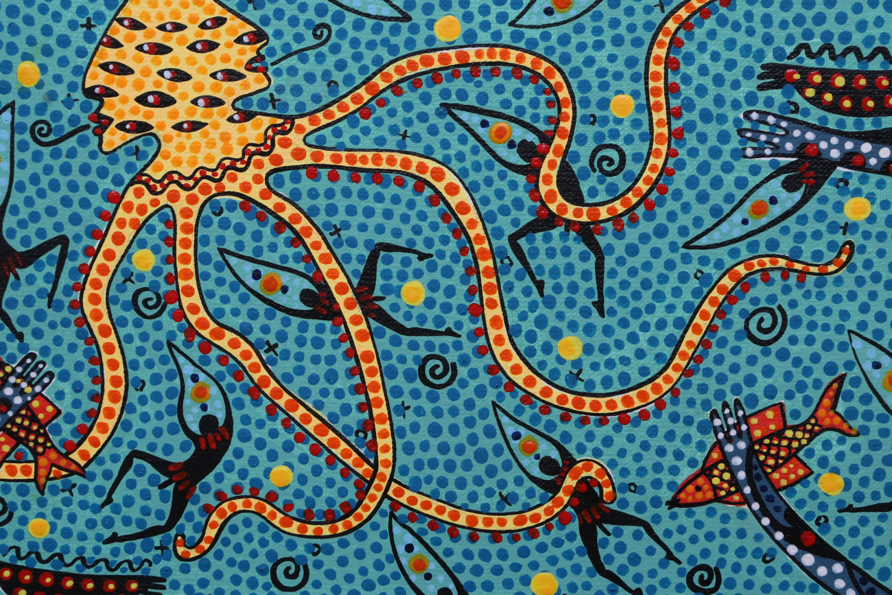 Original Signed Oceanic Themed Acrylic Painting On Canvas