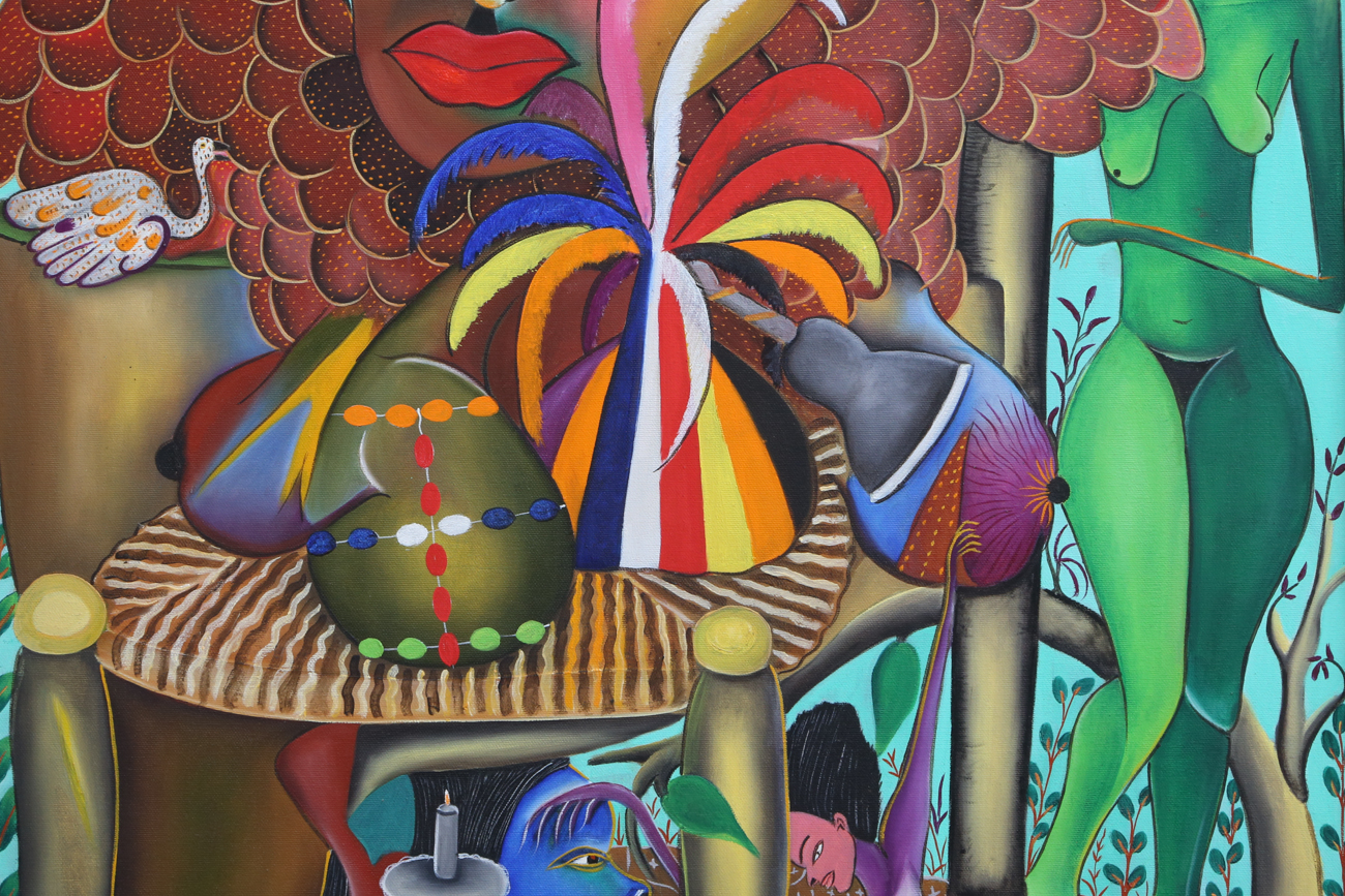 Roger François Abstract Folk Art Painting On Canvas