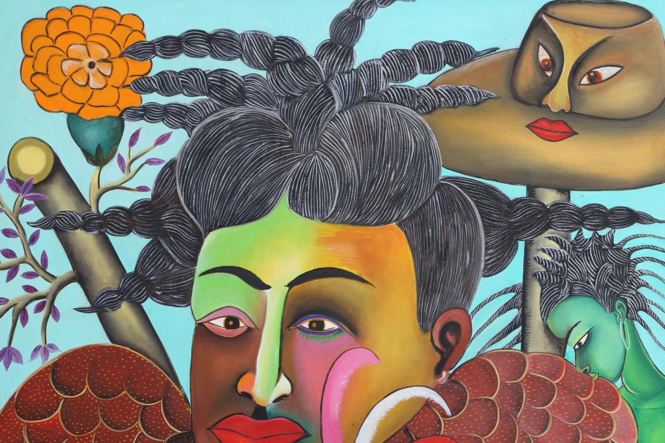 Roger François Abstract Folk Art Painting On Canvas