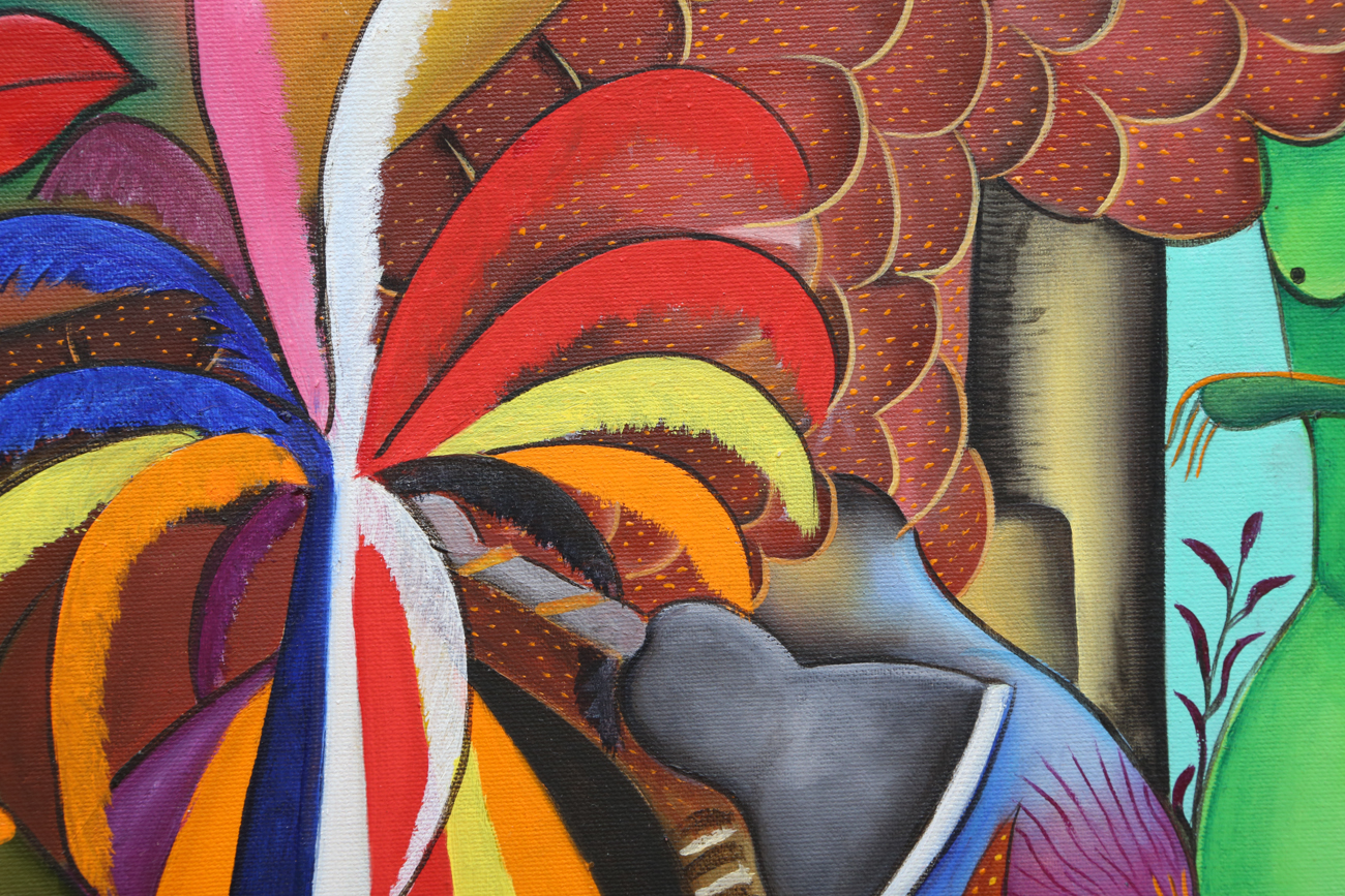 Roger François Abstract Folk Art Painting On Canvas