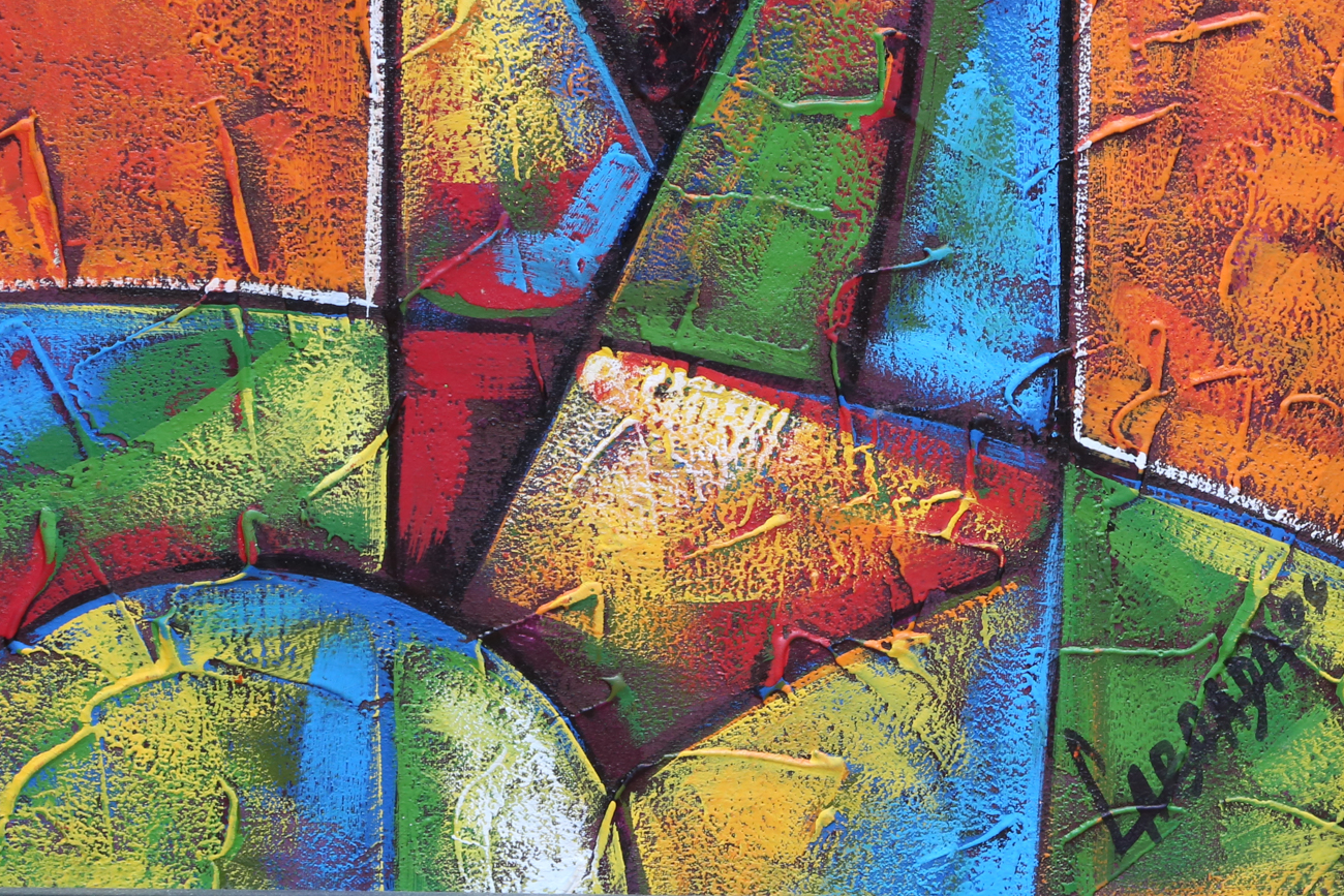 Cubist Style Acrylic Painting On Canvas Signed "Laboada"