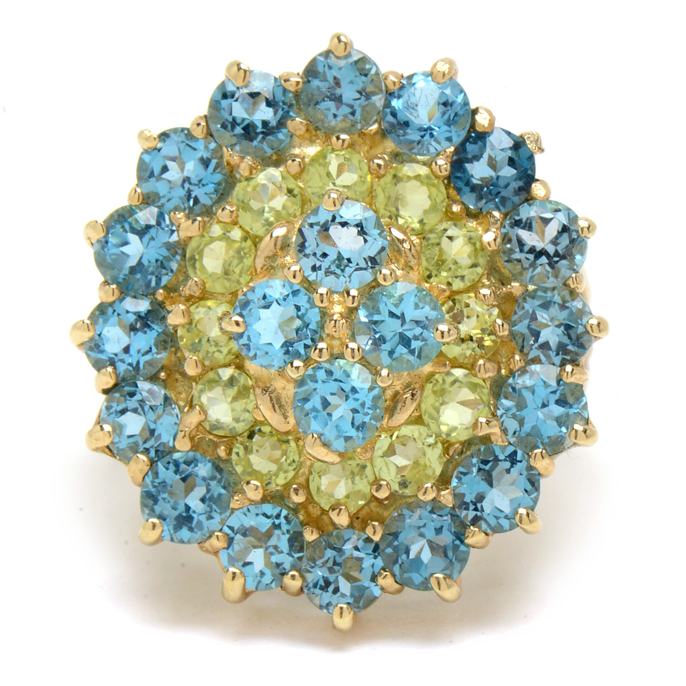 10K Yellow Gold Blue Topaz and Peridot Cocktail Ring