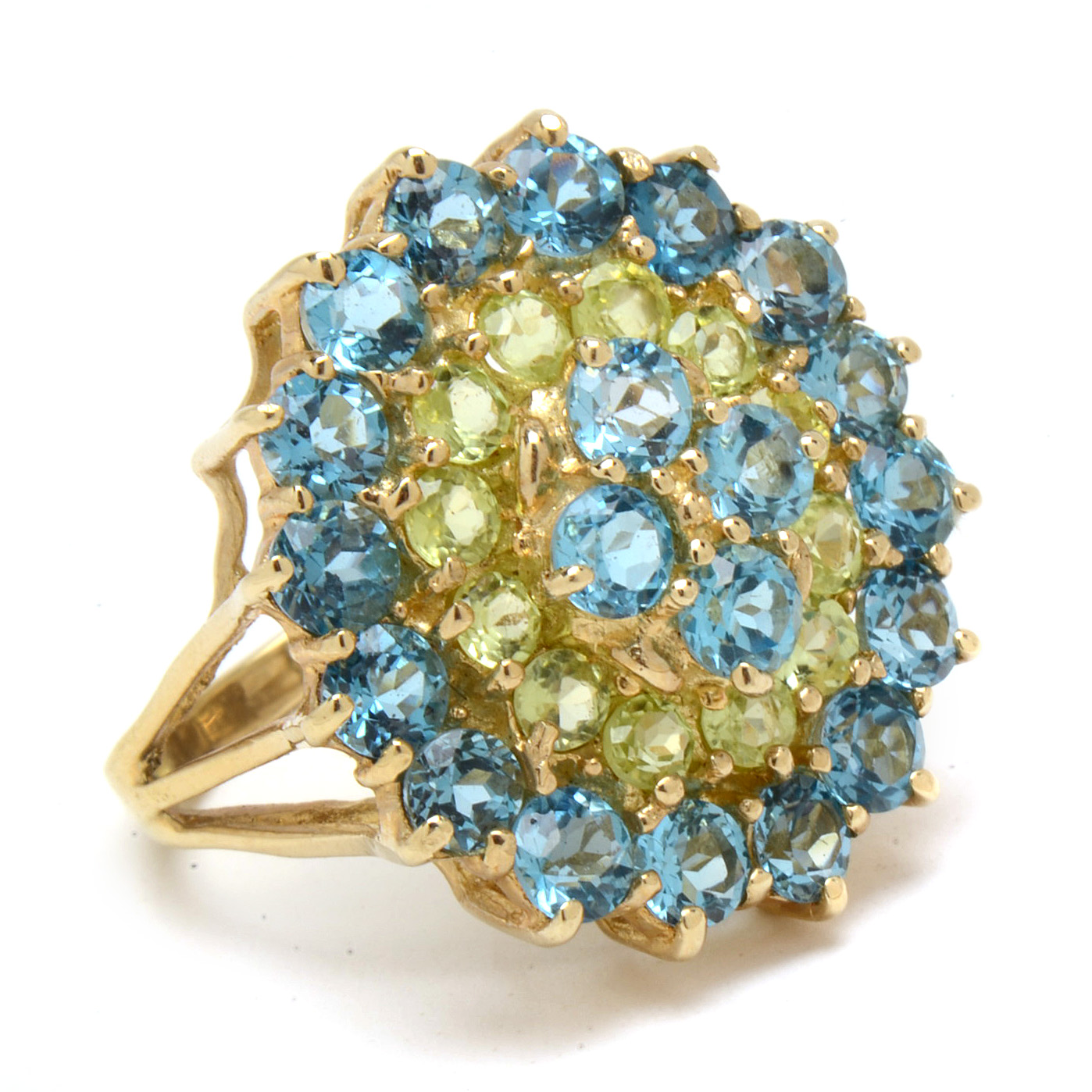 10K Yellow Gold Blue Topaz and Peridot Cocktail Ring