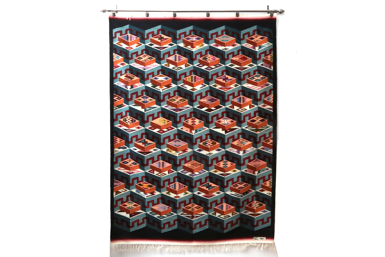 Hand Woven Geometric Wall Tapestry Signed "CV"