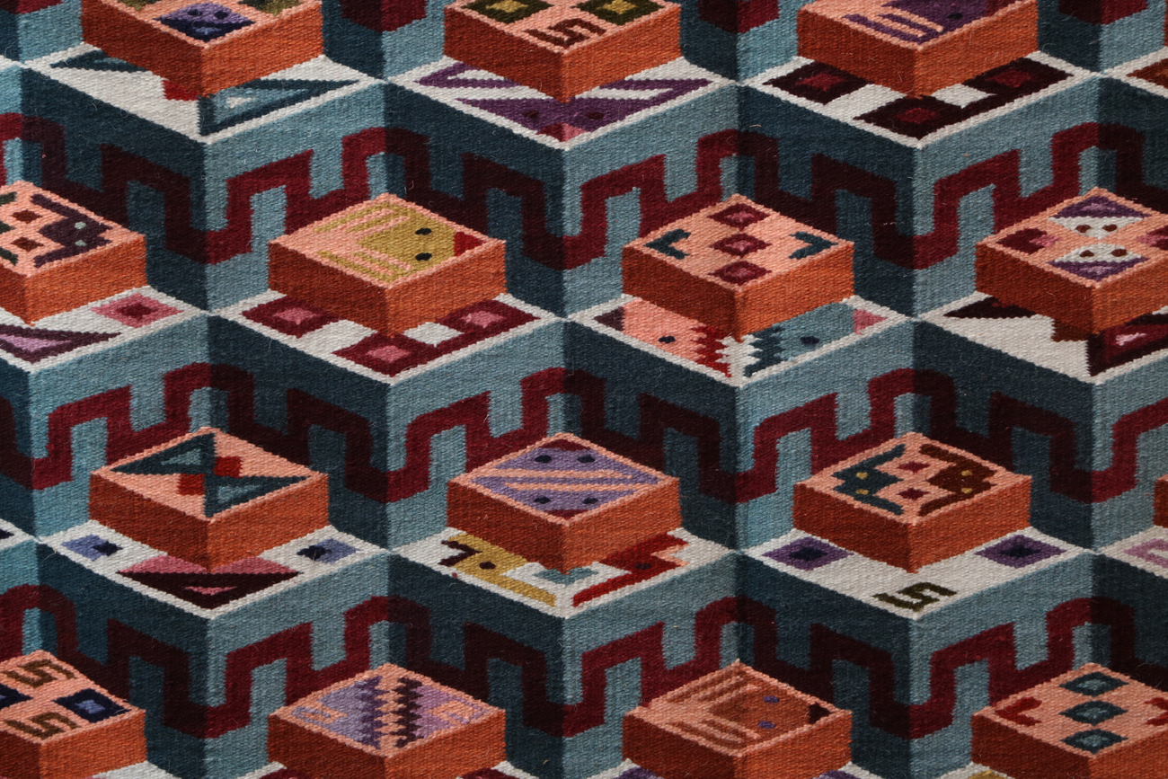 Hand Woven Geometric Wall Tapestry Signed "CV"