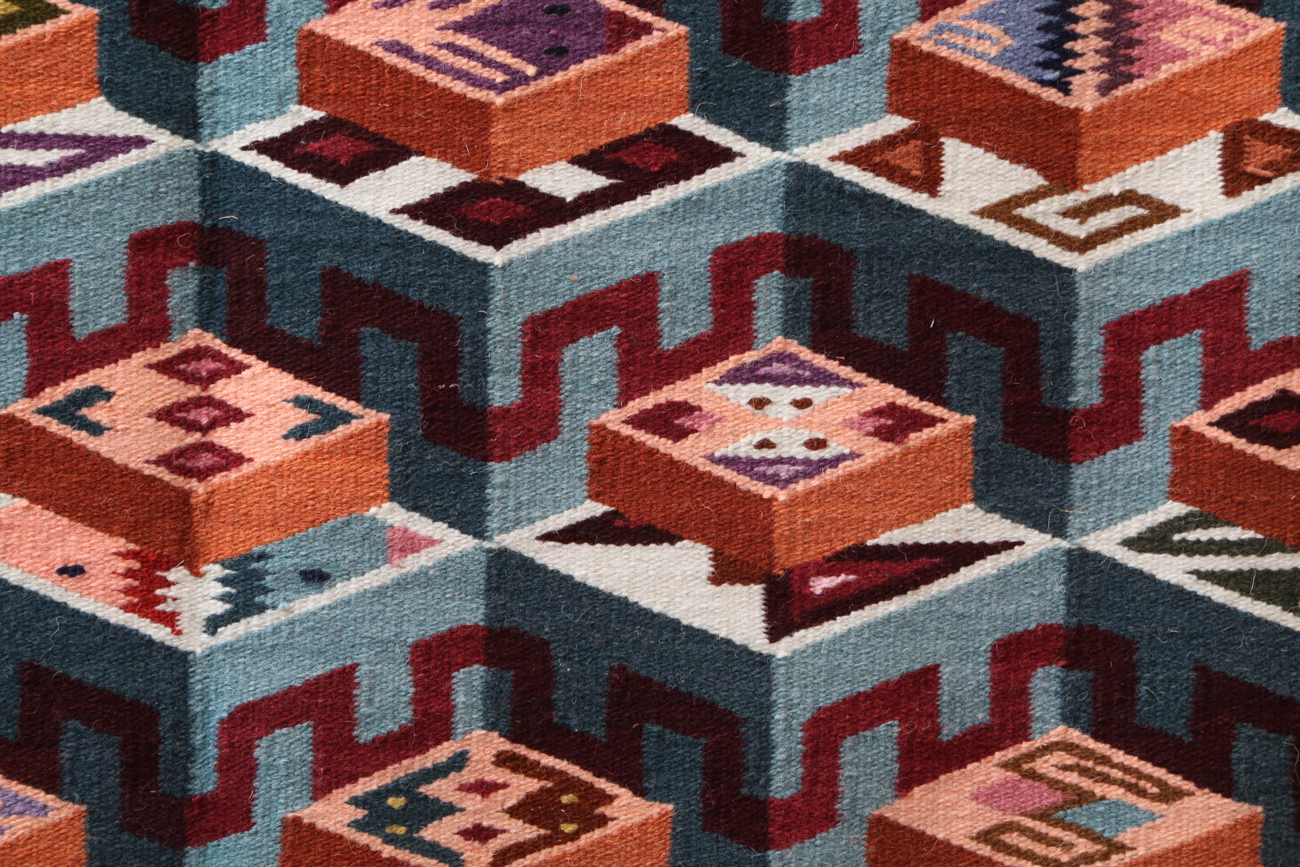 Hand Woven Geometric Wall Tapestry Signed "CV"