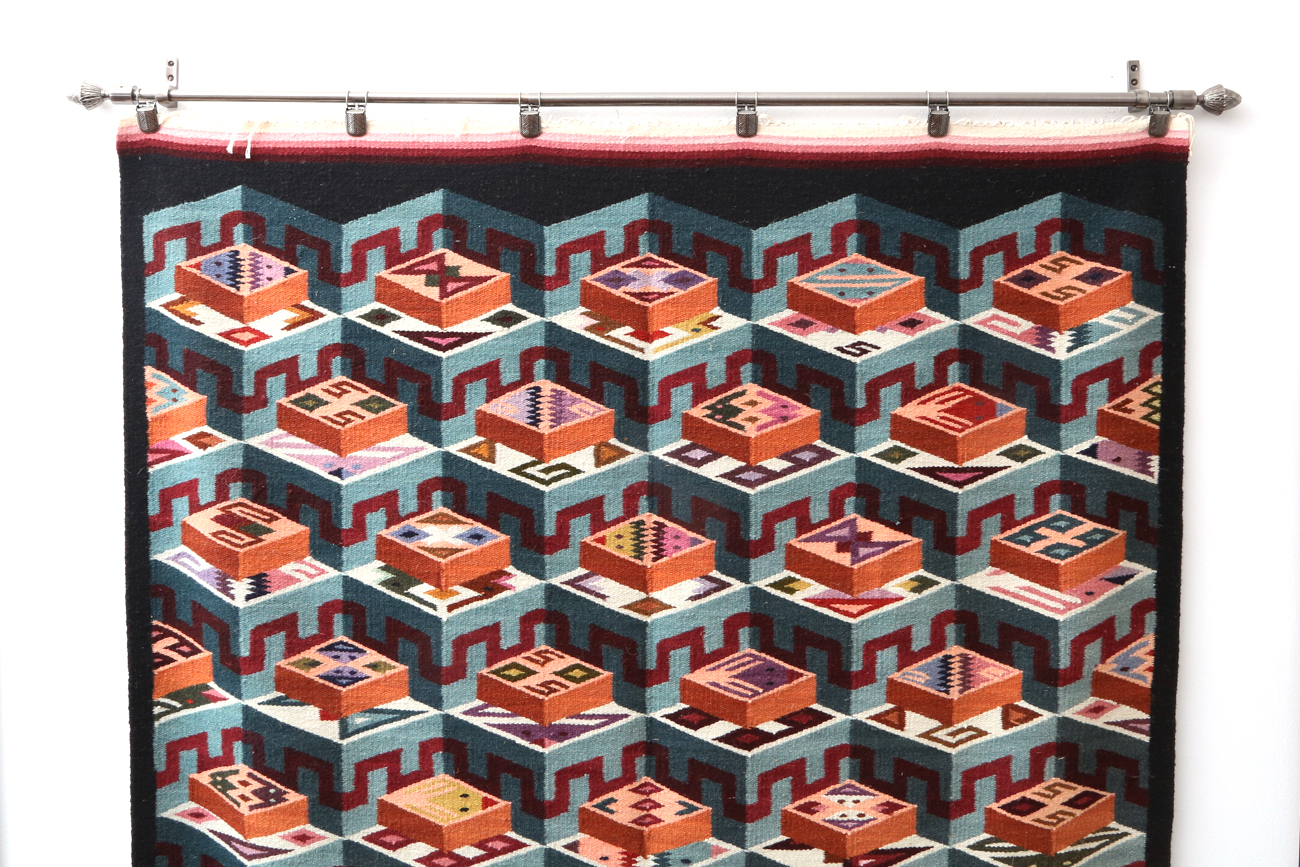 Hand Woven Geometric Wall Tapestry Signed "CV"