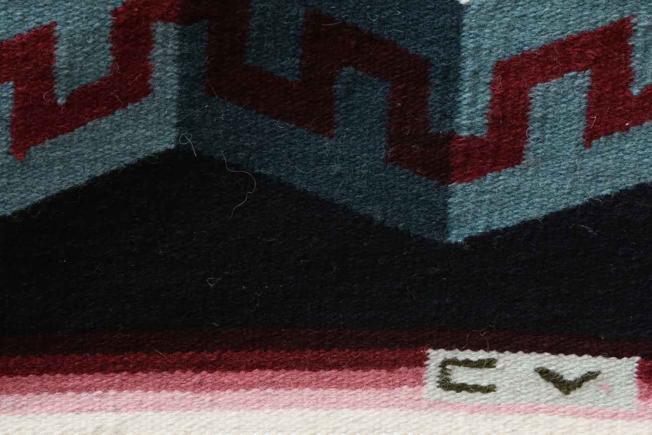 Hand Woven Geometric Wall Tapestry Signed "CV"