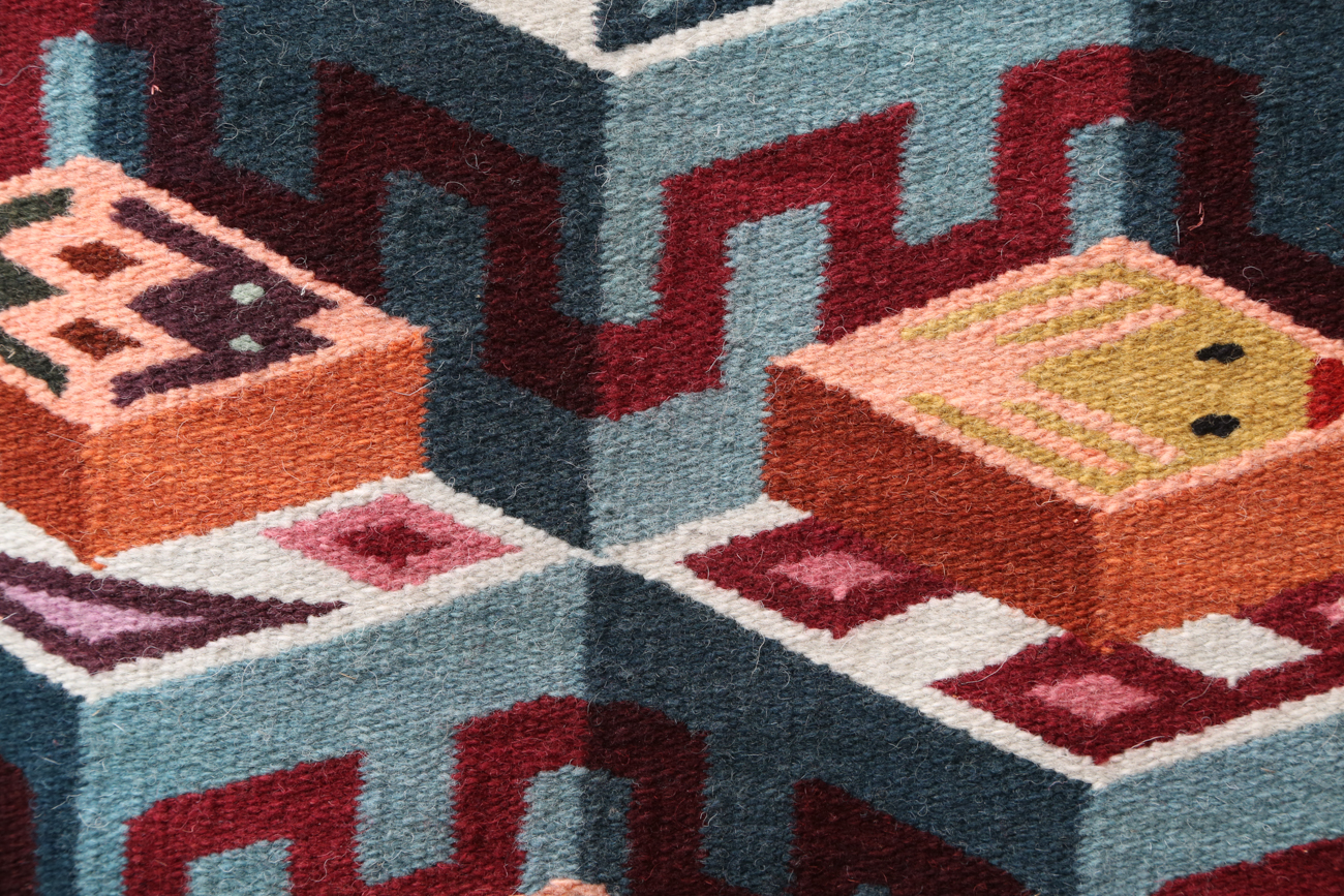 Hand Woven Geometric Wall Tapestry Signed "CV"